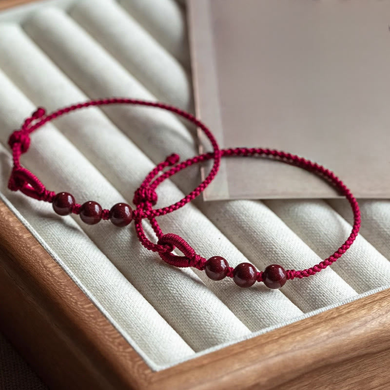Fortune Jewel Handmade Cinnabar Beads Calm Blessing Braided Rope Bracelet - Fortune Jewel