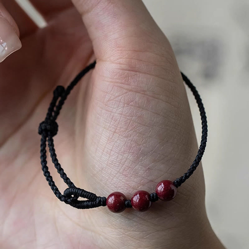 Fortune Jewel Handmade Cinnabar Beads Calm Blessing Braided Rope Bracelet - Fortune Jewel