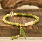 Fortune Jewel Jade Bamboo Leaf Lily Of The Valley Pattern Luck Abundance Bracelet