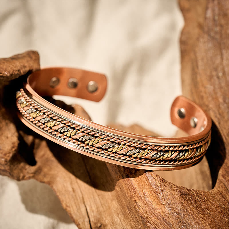 Fortune Jewel Retro Open Twisted Copper Balance Luck Cuff Bracelet Bangle - Fortune Jewel