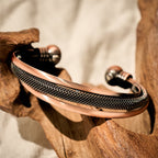 Buddha Stones Retro Textured Flower Pattern Twisted Copper Balance Luck Open Cuff Bracelet Bangle - Fortune Jewel