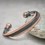 Buddha Stones Retro Textured Flower Pattern Twisted Copper Balance Luck Open Cuff Bracelet Bangle - Fortune Jewel