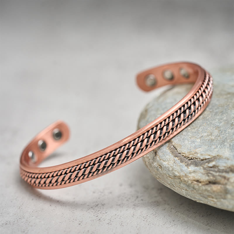 Fortune Jewel Simple Twisted Design Copper Balance Luck Open Cuff Bracelet Bangle - Fortune Jewel