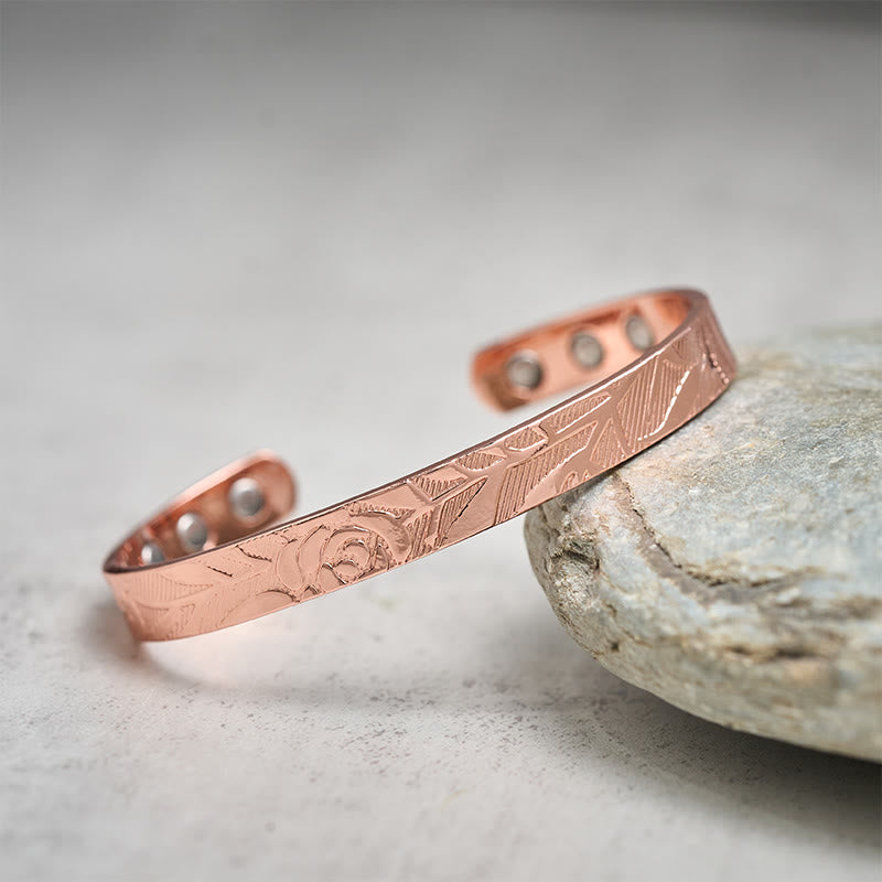 Fortune Jewel Rose Flower Pattern Copper Balance Luck Open Cuff Bracelet Bangle - Fortune Jewel