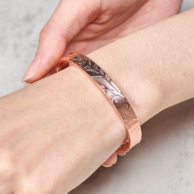 Fortune Jewel Rose Flower Pattern Copper Balance Luck Open Cuff Bracelet Bangle - Fortune Jewel