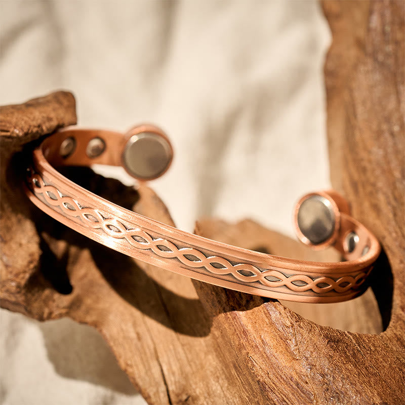 Fortune Jewel Interwoven Loop Pattern Copper Balance Luck Open Cuff Bracelet Bangle - Fortune Jewel