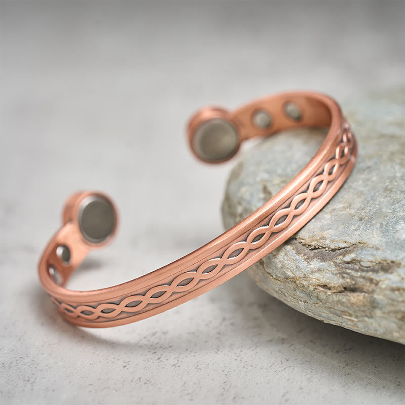 Fortune Jewel Interwoven Loop Pattern Copper Balance Luck Open Cuff Bracelet Bangle - Fortune Jewel