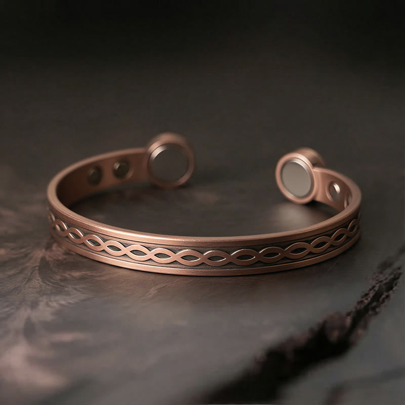 Fortune Jewel Interwoven Loop Pattern Copper Balance Luck Open Cuff Bracelet Bangle - Fortune Jewel