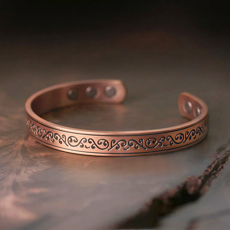 Fortune Jewel Engraved Patterned Copper Balance Open Cuff Bracelet Bangle - Fortune Jewel