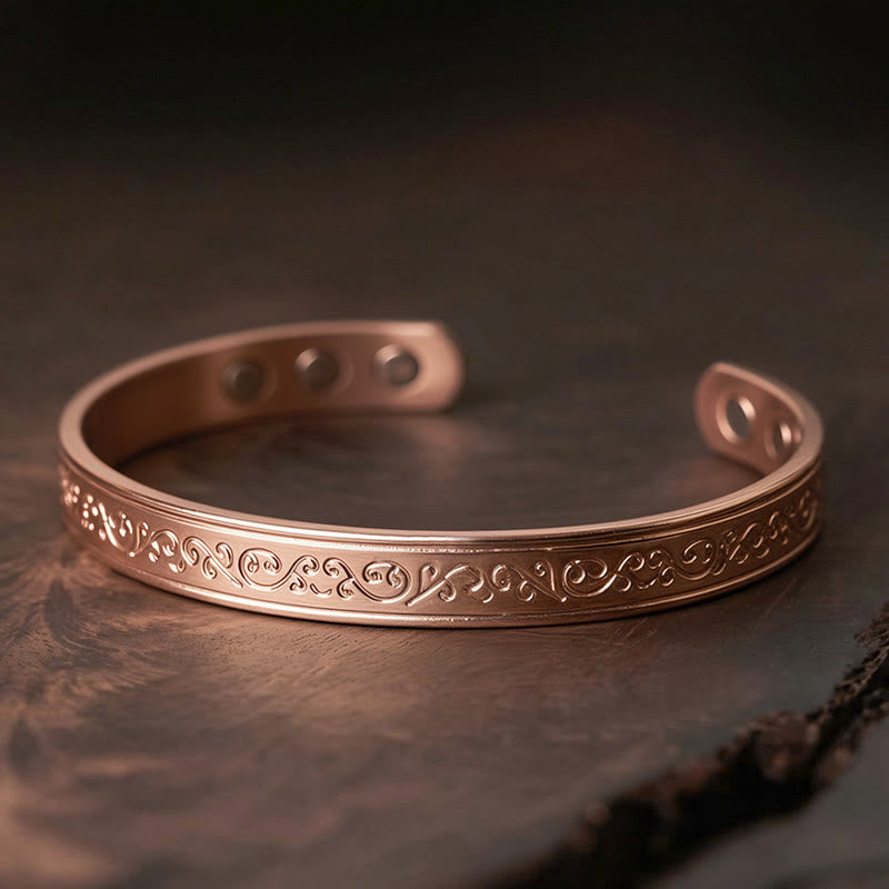 Fortune Jewel Engraved Patterned Copper Balance Open Cuff Bracelet Bangle - Fortune Jewel