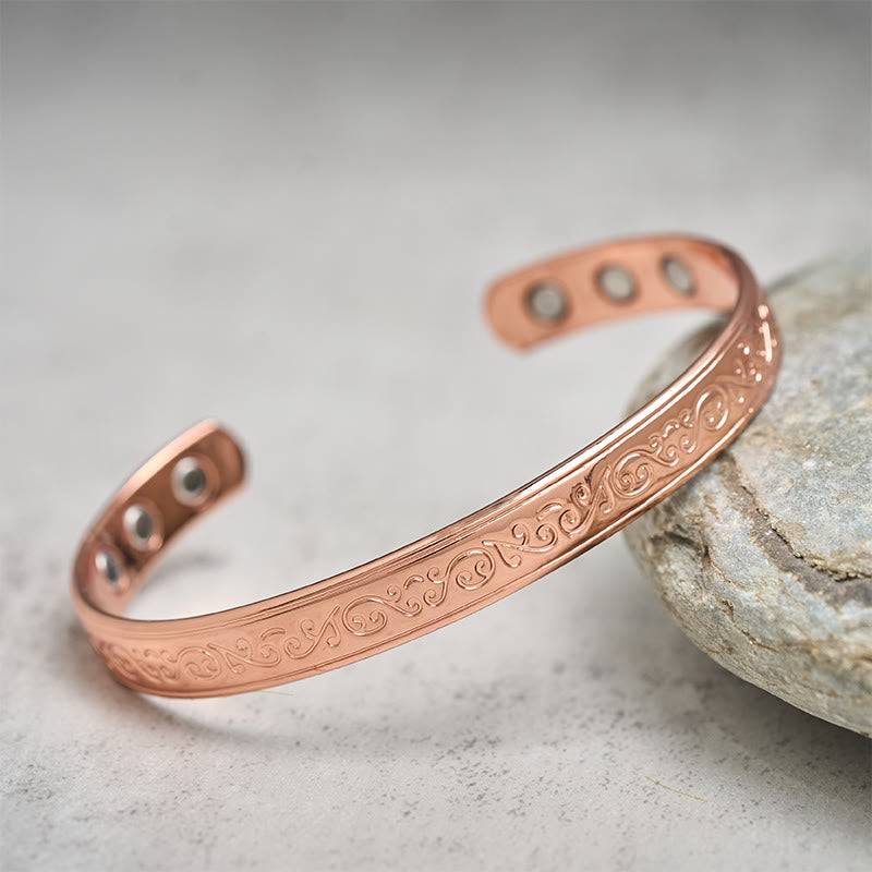 Fortune Jewel Engraved Patterned Copper Balance Open Cuff Bracelet Bangle - Fortune Jewel