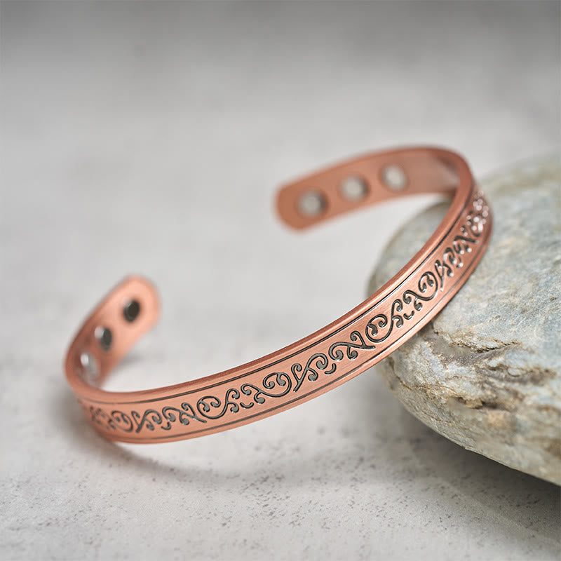 Fortune Jewel Engraved Patterned Copper Balance Open Cuff Bracelet Bangle - Fortune Jewel