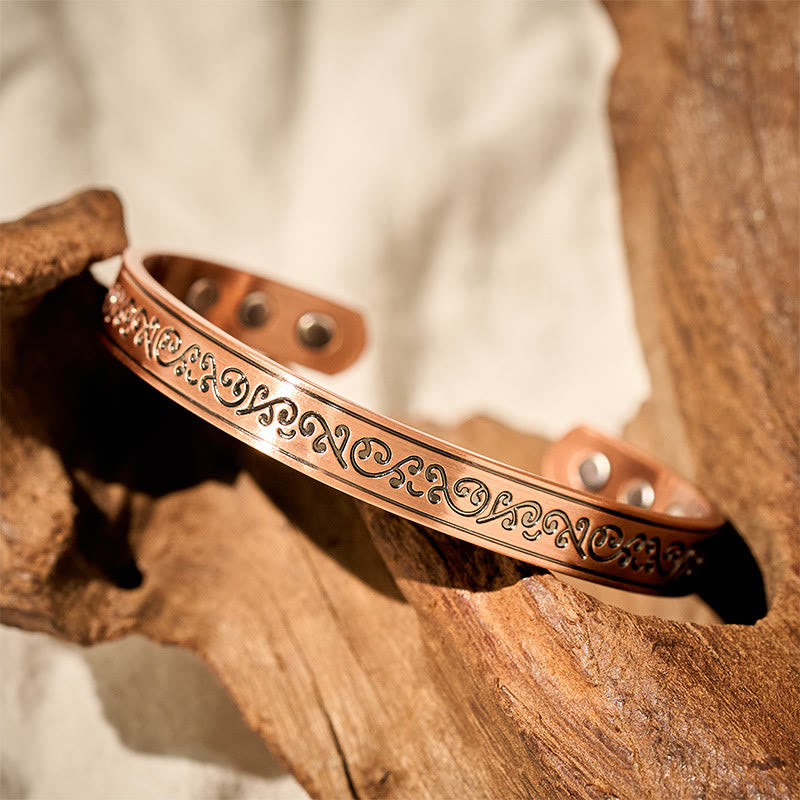 Fortune Jewel Engraved Patterned Copper Balance Open Cuff Bracelet Bangle - Fortune Jewel