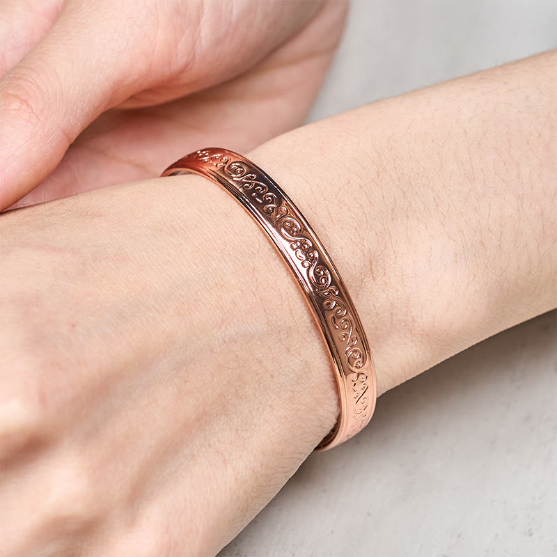 Fortune Jewel Engraved Patterned Copper Balance Open Cuff Bracelet Bangle - Fortune Jewel