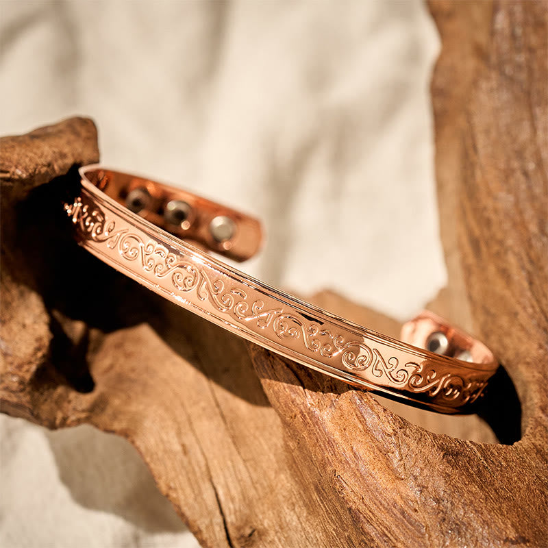 Fortune Jewel Engraved Patterned Copper Balance Open Cuff Bracelet Bangle - Fortune Jewel