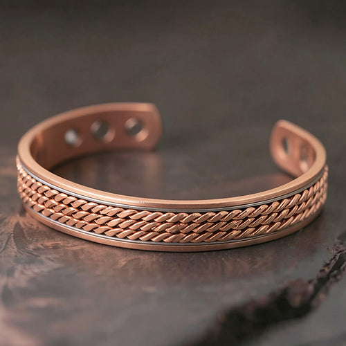Buddha Stones Braided Design Copper Open Adjustable Balance Cuff Bracelet Bangle - Fortune Jewel
