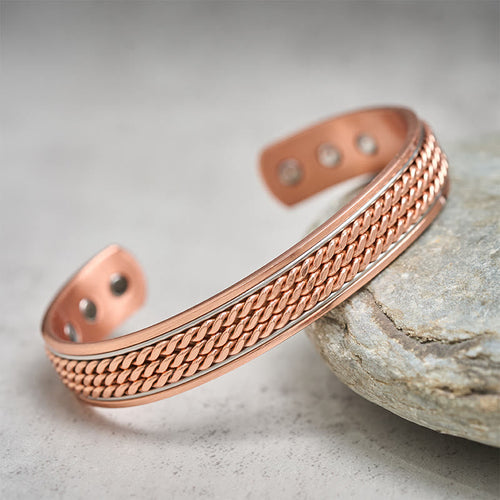 Buddha Stones Braided Design Copper Open Adjustable Balance Cuff Bracelet Bangle - Fortune Jewel