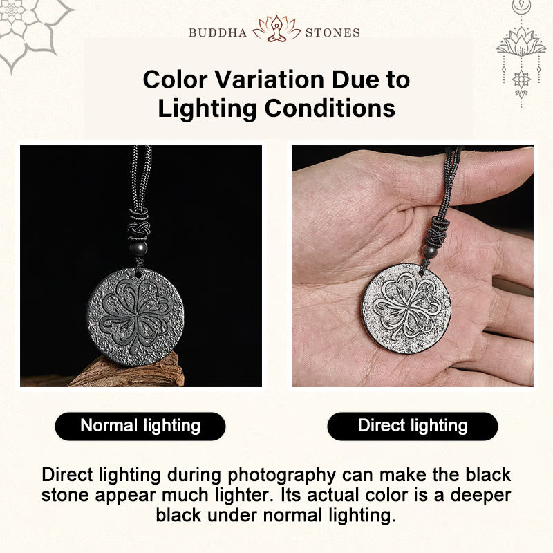 Fortune Jewel Four Leaf Clover Authentic Shungite Stone Graphite Stone Protection Necklace Pendant - Fortune Jewel