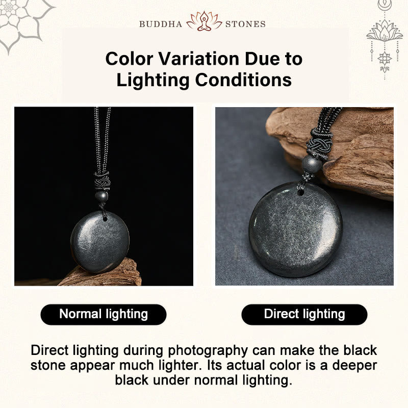 Buddha Stones Geometric Round Authentic Shungite Stone Rope Inner Strength Necklace Pendant - Fortune Jewel