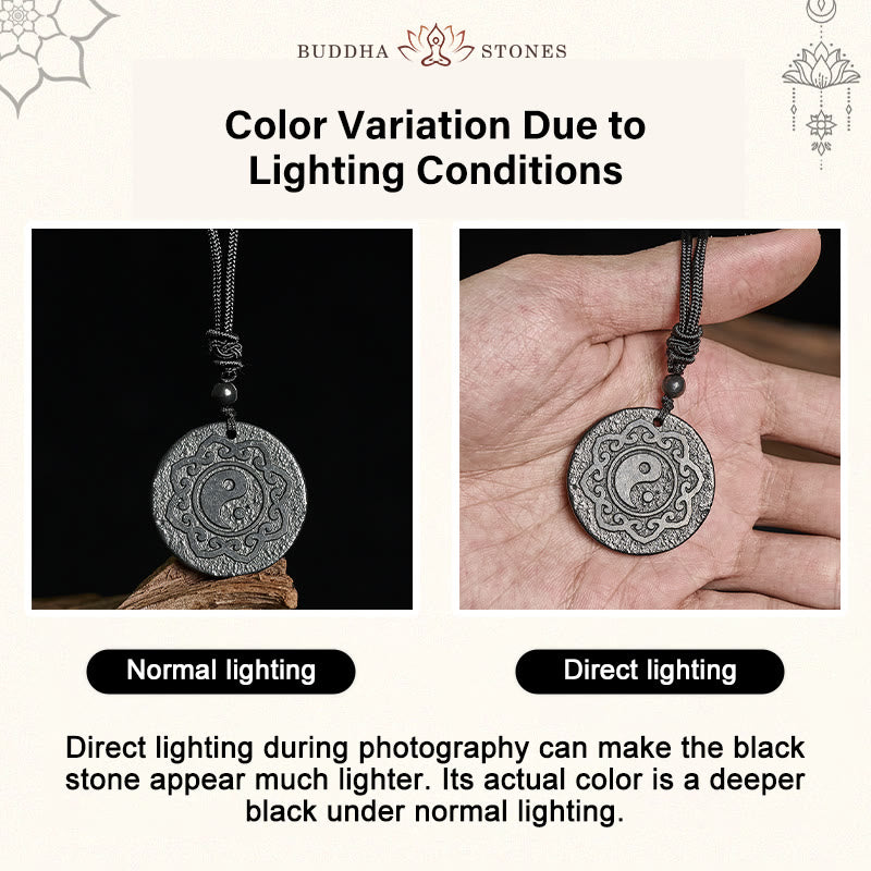 Fortune Jewel Tai Chi Yin Yang Symbol Authentic Shungite Stone Inner Strength Necklace Pendant - Fortune Jewel