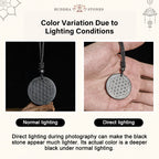 Fortune Jewel Flower of Life Carving Design Authentic Shungite Stone Protection Necklace Pendant - Fortune Jewel