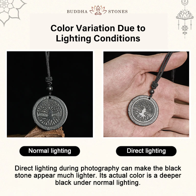 Fortune Jewel The Tree of Life Carving Pattern Authentic Shungite Stone Protection Necklace Pendant - Fortune Jewel