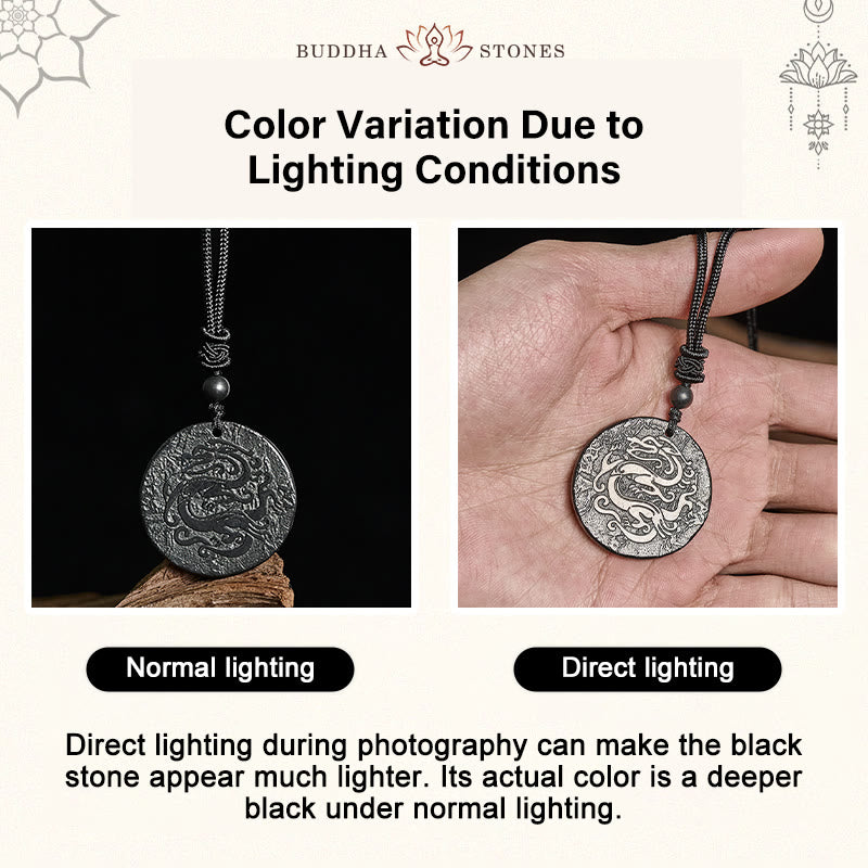 Fortune Jewel Carved Dragon Pattern Authentic Shungite Stone Inner Strength Necklace Pendant - Fortune Jewel