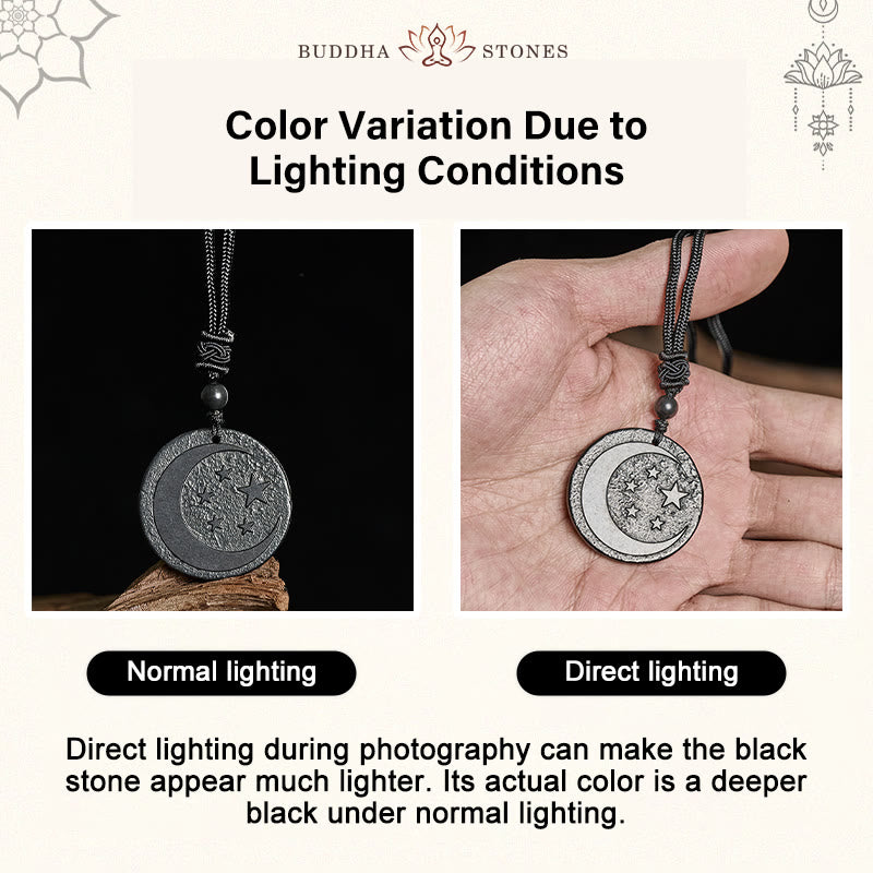 Fortune Jewel Moon Star Round Design Authentic Shungite Stone Protection Necklace Pendant - Fortune Jewel