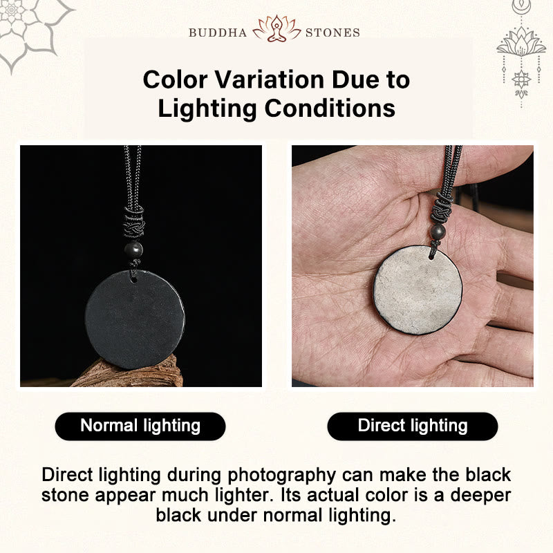 Fortune Jewel Circle Simple Design Authentic Shungite Stone Protection Necklace Pendant - Fortune Jewel