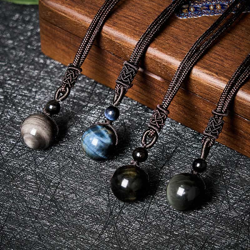 Fortune Jewel Tiger's Eye Silver Sheen Obsidian Gold Sheen Obsidian Rainbow Obsidian Positive Necklace Pendant - Fortune Jewel