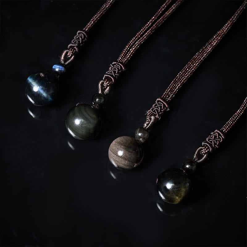 Fortune Jewel Tiger's Eye Silver Sheen Obsidian Gold Sheen Obsidian Rainbow Obsidian Positive Necklace Pendant - Fortune Jewel
