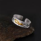 Buddha Stones 999 Sterling Silver 999 Gold Koi Fish Auspicious Clouds Luck Ring - Fortune Jewel