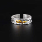 Buddha Stones 999 Sterling Silver 999 Gold Koi Fish Auspicious Clouds Luck Ring - Fortune Jewel