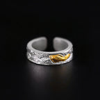 Buddha Stones 999 Sterling Silver 999 Gold Koi Fish Auspicious Clouds Luck Ring - Fortune Jewel