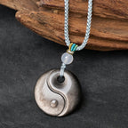 Fortune Jewel Silver Sheen Obsidian Yin Yang Symbol Protection Necklace Pendant - Fortune Jewel