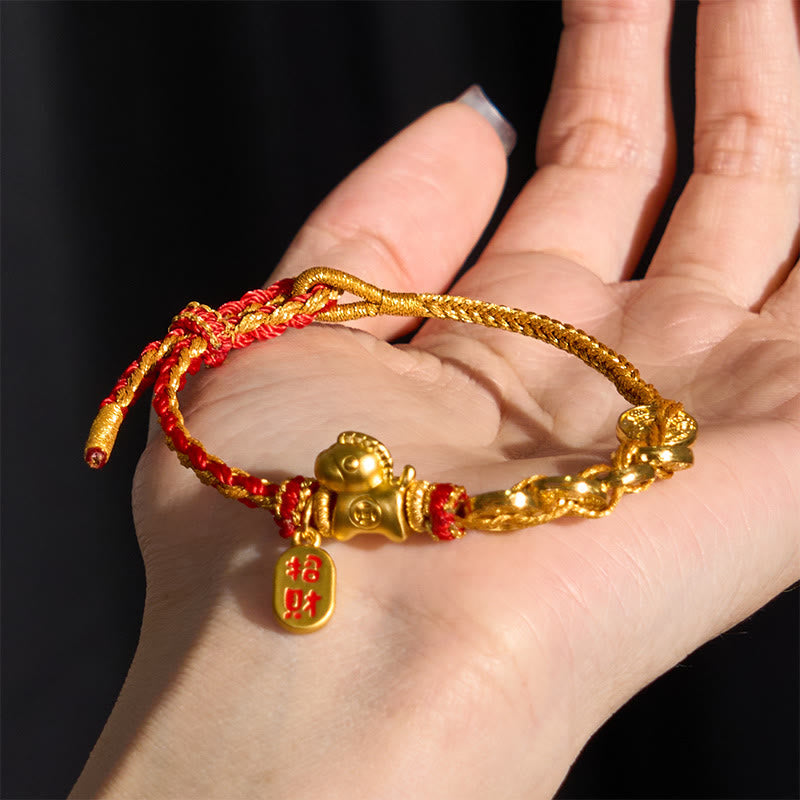 Buddha Stones Year Of The Horse Red String Five-Emperor Coins Luck Bracelet - Fortune Jewel