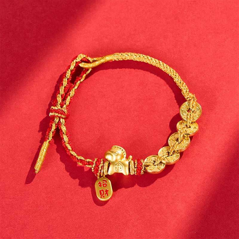 Buddha Stones Year Of The Horse Red String Five-Emperor Coins Luck Bracelet - Fortune Jewel