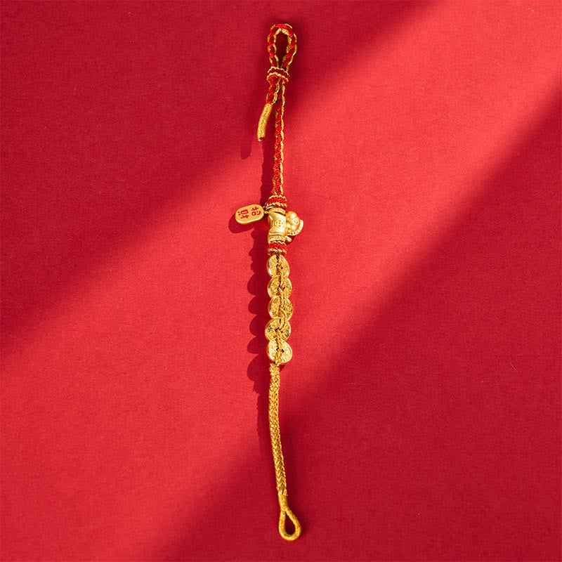 Buddha Stones Year Of The Horse Red String Five-Emperor Coins Luck Bracelet - Fortune Jewel