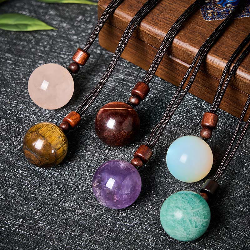 Buddha Stones White Crystal Pink Crystal Tiger Eye Smoky Quartz Protection Necklace Pendant - Fortune Jewel
