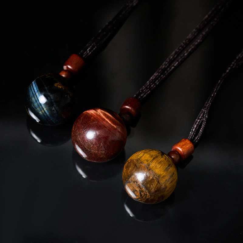 Buddha Stones White Crystal Pink Crystal Tiger Eye Smoky Quartz Protection Necklace Pendant - Fortune Jewel