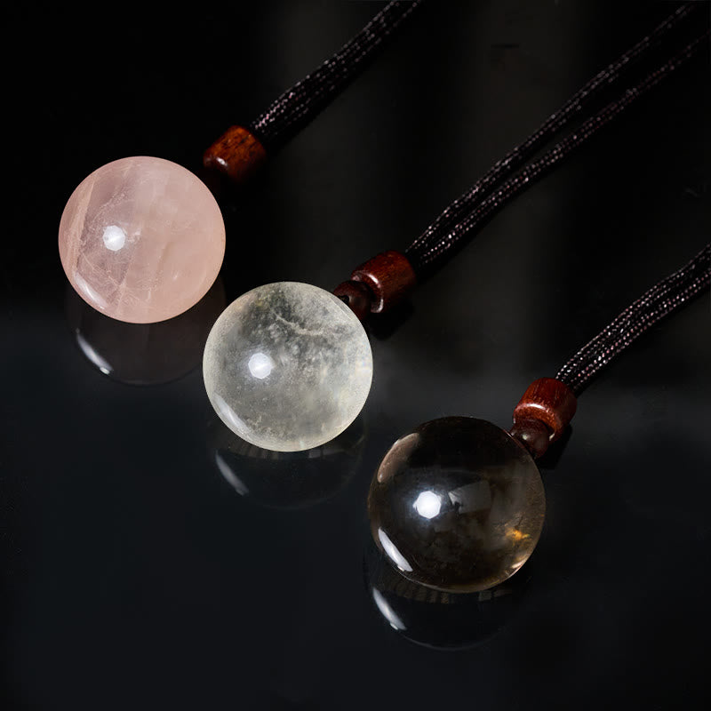 Buddha Stones White Crystal Pink Crystal Tiger Eye Smoky Quartz Protection Necklace Pendant - Fortune Jewel
