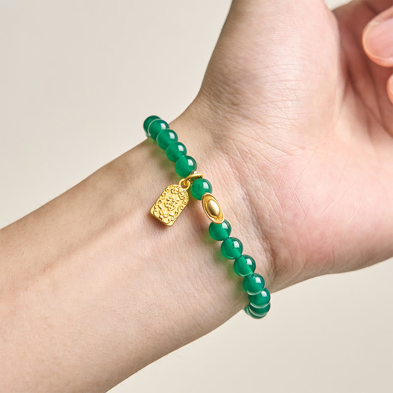 Fortune Jewel Green Agate Ingot Fu Character Relaxation Hope Bracelet - Fortune Jewel