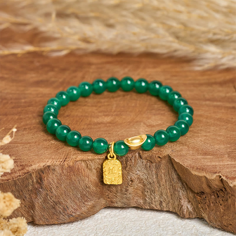 Fortune Jewel Green Agate Ingot Fu Character Relaxation Hope Bracelet - Fortune Jewel