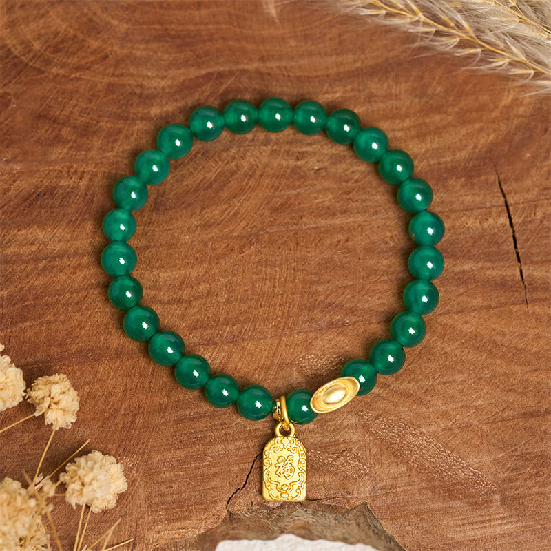 Fortune Jewel Green Agate Ingot Fu Character Relaxation Hope Bracelet - Fortune Jewel