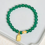 Fortune Jewel Green Agate Ingot Fu Character Relaxation Hope Bracelet - Fortune Jewel