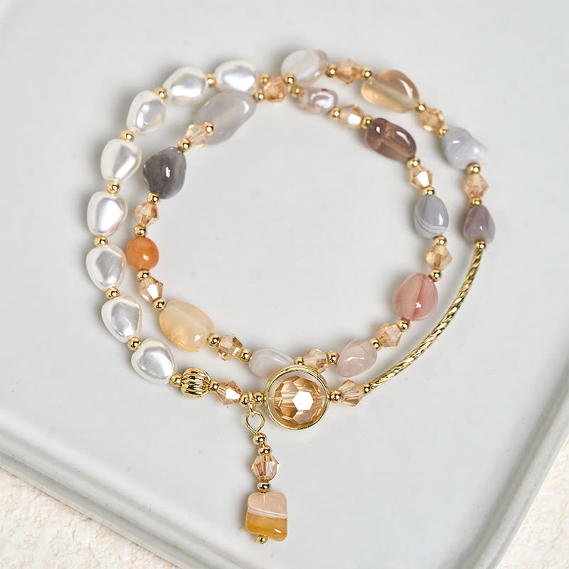 Fortune Jewel Irregular Pearl Glass Bead Double Wrap Bracelet - Fortune Jewel