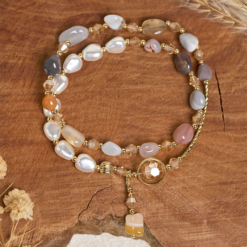 Fortune Jewel Irregular Pearl Glass Bead Double Wrap Bracelet - Fortune Jewel