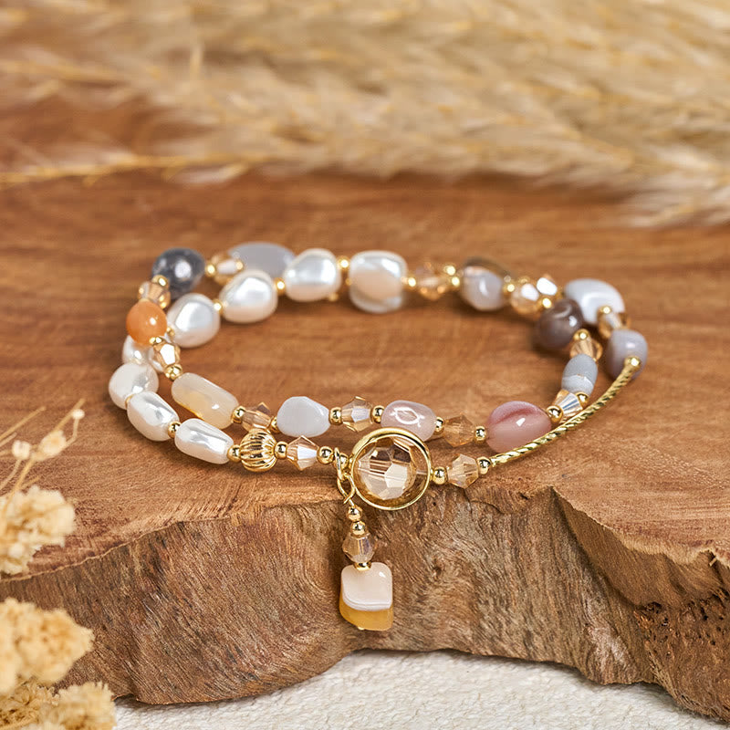 Fortune Jewel Irregular Pearl Glass Bead Double Wrap Bracelet - Fortune Jewel
