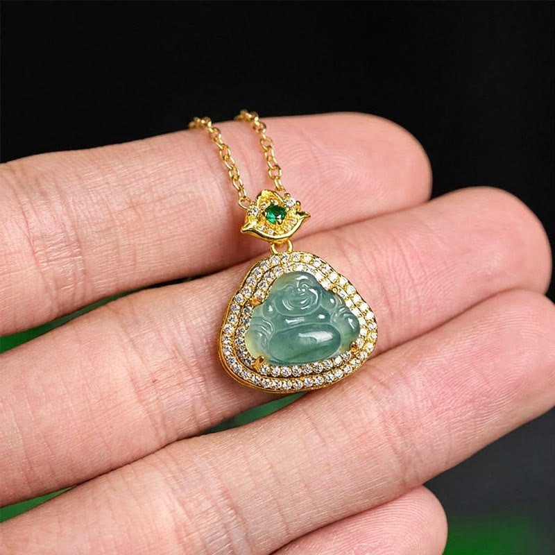 Fortune Jewel Jade Laughing Buddha Prosperity Luck Necklace Pendant - Fortune Jewel
