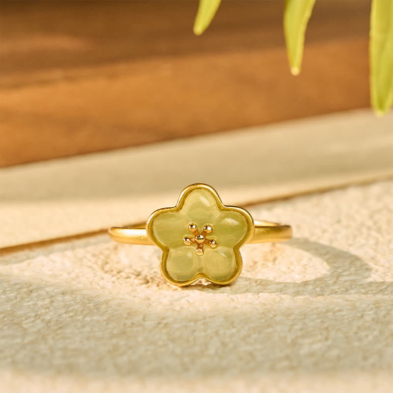 Fortune Jewel Plum Blossom Hetian Jade Copper Luck Ring - Fortune Jewel